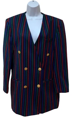 Blazer Vintage Klein Petit Paris Verde y Azul Cuadros Doble Pecho Talla 40/US 8 Foto 1 de 4