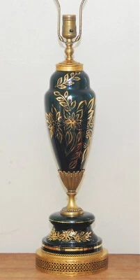 ANTIQUE 1920'S RESTORED ITALIAN GREEN TEAL GLASS LAMP FINE GILT DECORATION  - Image 1 of 4