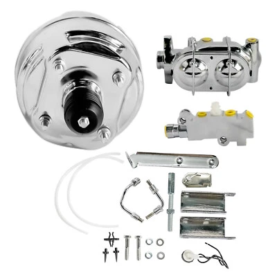 9" Chrome Brake Booster Master Cylinder Disc Drum Valve Kit For Chevy Corvette - Image 1 of 4