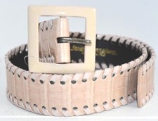 NEW Oscar de la Renta Whipstitch Alligator Belt Crocodile Nude Beige XS