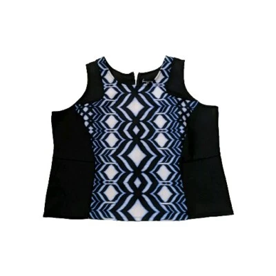 LANE BRYANT NEW Blue Black White Rash Guard Top Swimwear Sleeveless Size 26/28 - Image 1 of 4
