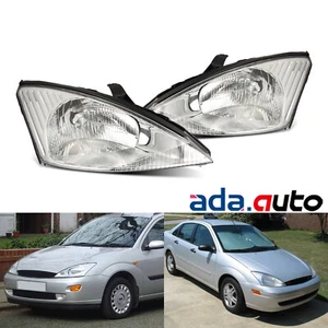 Fit 2000-2004 Ford Focus Chrome Crystal Headlights Replacement Left/Right - Picture 1 of 6
