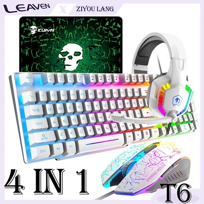 Wired Mechanical Feel Gaming Keyboard and Mouse Set Rainbow LED 104 Keys,2400DPI - Image 1 of 4