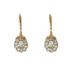 Fine Quality Green Amethyst Dangle Earrings Sterling Silver 14k Yellow Gold over - Picture 1 of 4