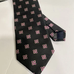 W.H. Belk Herren 100 % Seide Krawatte schwarz mit Blumen Made Italy Luxus Neu mit Etikett $ 65 4x59 - Bild 1 von 6