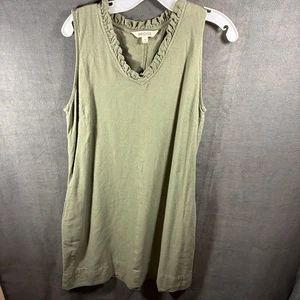 Briggs women linen tank dress medium sage coastal beachy vacation pockets ruffle - Picture 1 of 8