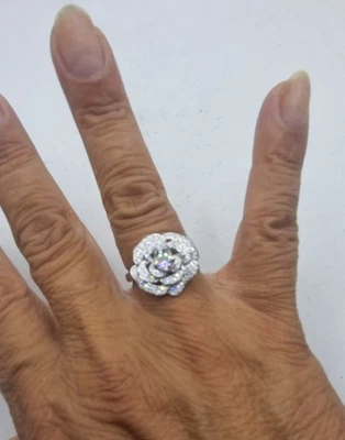 ANELLO DA SERA CON ROSA, anello floreale, anello pavettato - Immagine 1 di 4