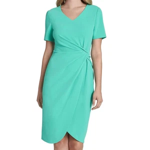 Nuevo vestido de carrera Tahari ASL nudo cintura cuello en V espuma de mar manga corta para mujer 12 - Imagen 1 de 9