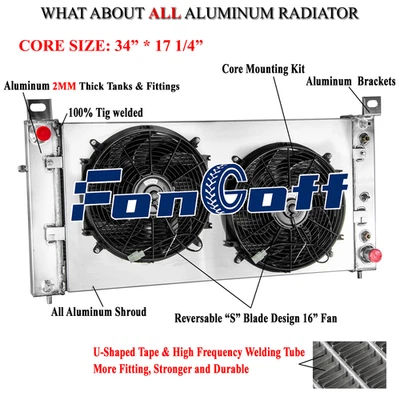 4 Rows Radiator Shroud Fan For 99-14 Chevy Silverado 2500 1500 GMC Yukon - Image 1 of 4