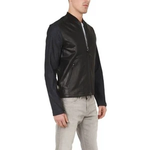 Mackage Black and Blue Leather Denim Combo Jacket Full-Zip Men's Jacket Medium - Picture 1 of 17
