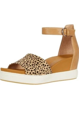 Sandálias anabela bronzeada Dr Scholl’s tamanho 8.5 tiras de tornozelo estampa de chita animal  - Imagem 1 de 4