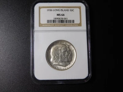 US SILVER COIN 1936 NGC MS 64 LONG ISLAND TERCENTENARY HALF DOLLAR 50C - Image 1 of 4