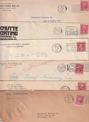 (6) 1930’s LONG #10 US BUSINESS COVER ENVELOPES ALL WASHINGTON 2c RED STAMPS - Image 1 of 2