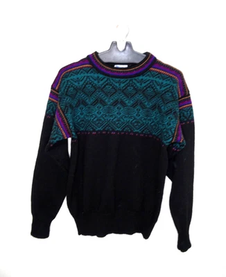 Suéter de esquí vintage de lana nórdica Meister de los 90 cuello redondo mediano para hombre negro Foto 1 de 3