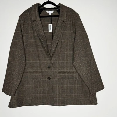 Nuevo Blazer de sarga relajada a cuadros marrón marino antiguo para mujer talla XXL Foto 1 de 4