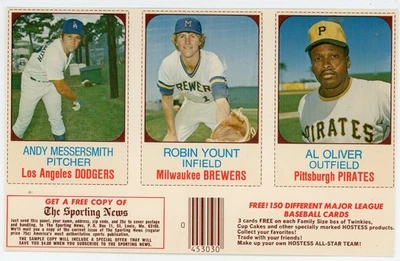 1975 Hostess ROBIN YOUNT ROOKIE AL OLIVER MESSERSMITH UNCUT PANEL 79-80-81 EX/MT - Image 1 of 2