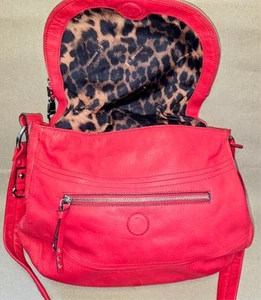 B Makowsky Fold Over Hobo Bag Bright Red Soft Pebbled Leather Shoulder Handbag - Picture 1 of 21