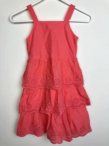 Old Navy Coral Tiered Eyelet Sleeveless Little Girl Dress Size Small (6-7) - Picture 1 of 4