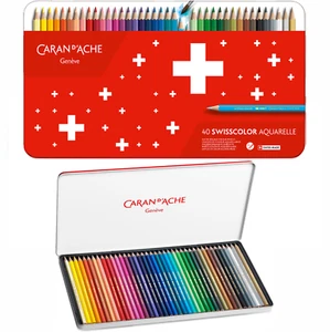 Caran d'Ache Swisscolor Water Soluble Colour Pencils Tins of 40 Assorted Colours - Picture 1 of 4