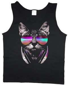 Herren Tank Top Lustig DJ Katze Shirt Aufkleber Ärmellos Tee Muskelshirt - Bild 1 von 1