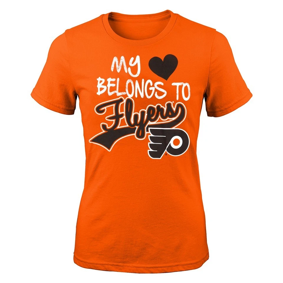 Philadelphia Flyers Outerstuff NHL Girls Orange "My Heart Belongs To" T-Shirt - Image 1 of 1
