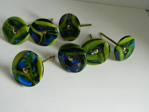 Beautiful Set of 7 Hand Blown Decorative Art Glass Cabinet Knobs Drawer Pulls - Picture 1 of 9