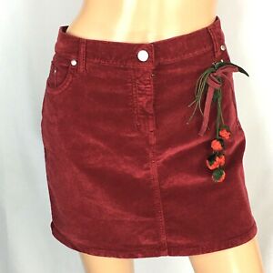 BLUGIRL Women's Corduroy Red Stretch Skirt Size 44 (Large) Made In Italy $240