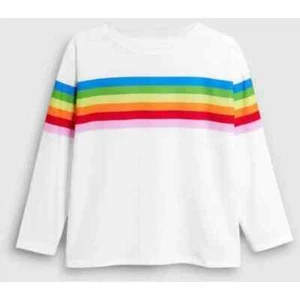 Next Girls White Rainbow Stripe Print Long Sleeve T-Shirt - Picture 1 of 2