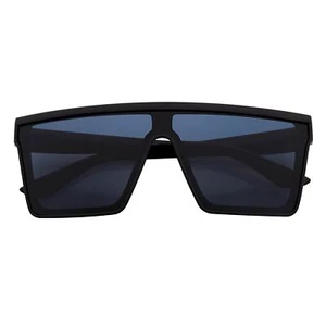 EDGE - Flat Top Rimless Rectangle Sunglasses Gloss Black Dark Smoke Tint - Picture 1 of 9