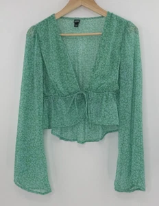 Wild Fable Microfloral Bell Sleeve Sheer Crop Top Blouse Sz Sm, Boho, Hippie - Picture 1 of 8