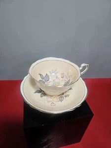 Paragon Bone China Hand Painted Peach/ Beige Teacup & Saucer - Picture 1 of 7