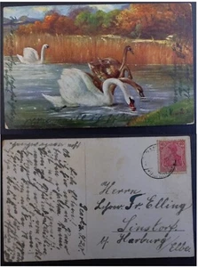 Undated Germany Postcard-Swan Scene ties 40pfg stamp cd Bamburg-Sinstorf - Bild 1 von 3