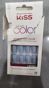 Kiss Salon Color Nails Shiny, Short, Light Blue Color Torn Box but brand new - Picture 1 of 4