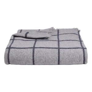 Vince 100% Cashmere Windowpane Throw Blanket Fringe Plaid Quiet Luxury Grey Soft - Picture 1 of 8