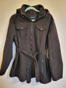 Women's Towne by London Fog Belted Soft Shell Jacket Size Large Black - Picture 1 of 8