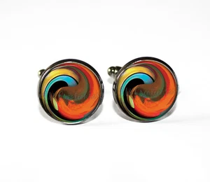 Dynamic Swirls Pattern Handmade Glass Metal Cufflinks Gift for Him Father's Day - Bild 1 von 8