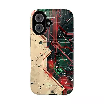 For iPhone / Galaxy / Pixel | Phone-Ink Case - Circuit Board Chip Red Green - Image 1 of 4