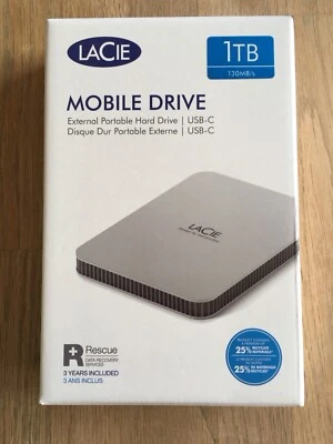 LACIE Mobile Drive Festplatte, 1 TB HDD, 2,5 Zoll, extern, Moon Silver - Bild 1 von 2