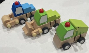 Wooden BigJig Clockwork Bulldozer, Steamroller & Garbage Truck Wind Up Toys - Picture 1 of 11