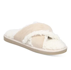 Ciabatta donna Alfani fascia incrociata ecopelle scamosciata e sherpa Toffee Latte - Foto 1 di 4