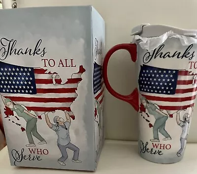 American Flag THANK YOU First Responder Ceramic Travel Mug Nurse USA Tumbler NIB - Image 1 of 4