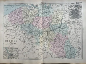 1891 Belgium & Luxembourg Hand Coloured Original Antique Map by G.W. Bacon - Picture 1 of 5