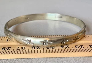 Vintage Mexico 925 Sterling Silver Stampwork Bangle Bracelet 21.4 Gr Dragonfly ? - Picture 1 of 5