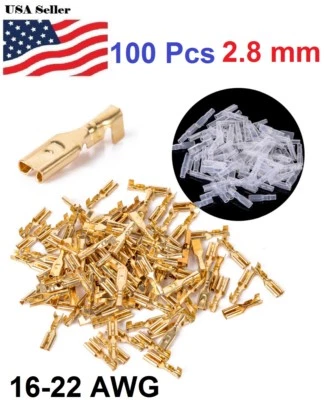 100 QT 2.8 毫米母铁锹连接器 Mayitr 黄铜压接端子 22-16 AWG — 第 1/4 张图片