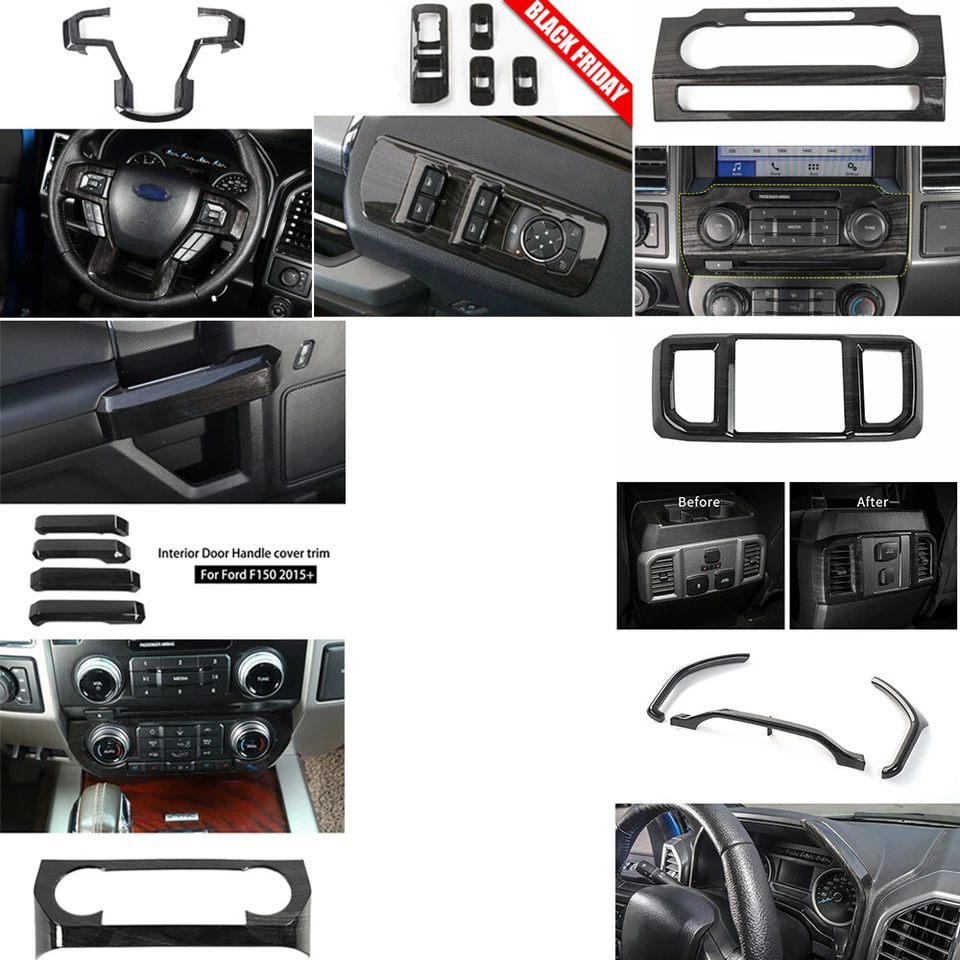 Kit de cubierta de tapicería de decoración interior de automóvil de grano de madera negro para Ford F150 2015-2017 Foto 1 de 4