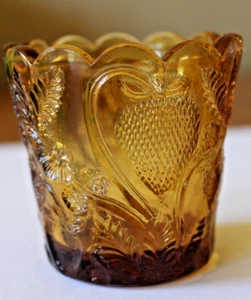 Vintage Amber Glass Strawberry Toothpick Votive Holder L.G Wright? - Picture 1 of 6