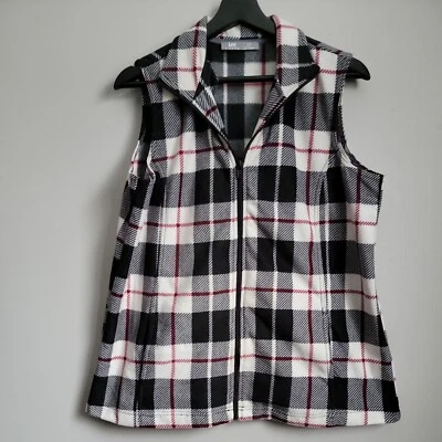 Chaleco Lee Riders para mujer talla M blanco negro a cuadros polar cremallera completa sin mangas Foto 1 de 4