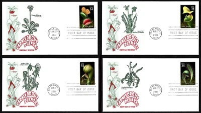 USA, SCOTT # 3528-3531, SET OF 4 ARTMASTER FDC COVERS CARNIVOROUS PLANTS 2001 - Image 1 of 4