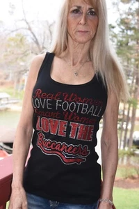 Buccaneers Real Women Love rhinestone shirt or tank  XS S M L XL XXL 1X2X3X4X 5X - Picture 1 of 13