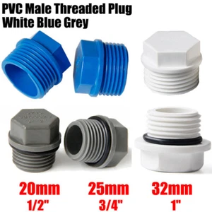 Enchufe roscado macho de PVC 1/2"" 3/4"" 1"" BSP accesorio de tubería de presión blanco/gris/azul - Imagen 1 de 20
